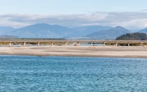 Bridge crossing over Hokitika River on West Coast.