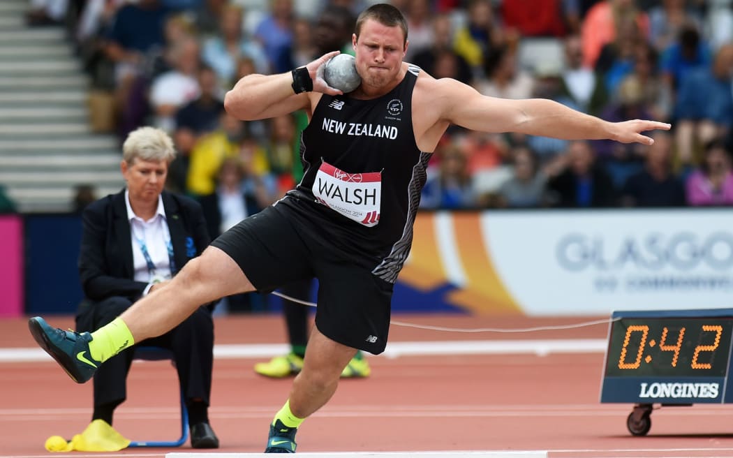 Tom Walsh who broke a Commonwealth Games record throw of 21.24 during qualifying for the Men's Shot Put. Track and Field at Hampden Park. Glasgow Commonwealth Games 2014. Sunday 27 July 2014.