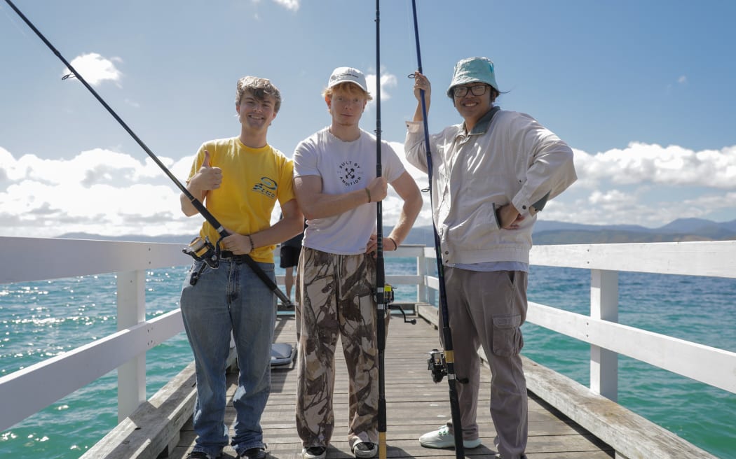 Fishing on the Wellington shore (from left) James Moreland, Theodore Hamm and Maynard Rono.