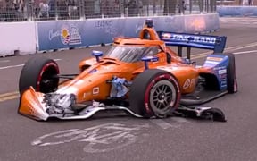 Kiwi Scott Dixon crashes during practice for the Indycar St Petersburg Grand Prix.