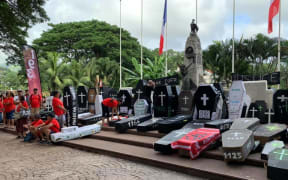 A demonstration in French Polynesia to mark the 53rd anniversary of France's first atomic weapons test in the Pacific.