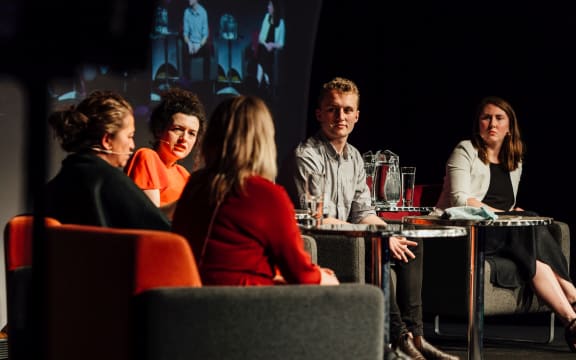 (Facing the camera) Noelle McCarthy, Henry Law, Zoe Lawton