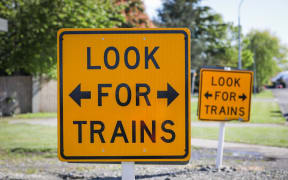 'Look for trains' signs in Darfield.