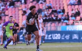 Taniela Maisiri dashes toward the try line during the NZU20 v Argentina, The Rugby Championship Under 20 match, Nelson Mandela Bay Stadium, Gqeberha.