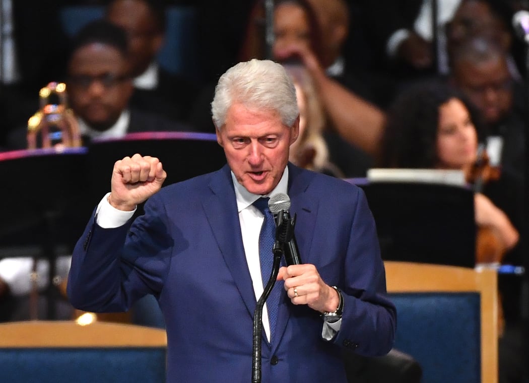 Former US President Bill Clinton speaks during Aretha Franklin's funeral.