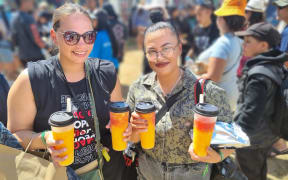 Tineka Ione and Hannah Packer with their otai drinks from Mama Sela's Polynesian Treats at Te Matatini
