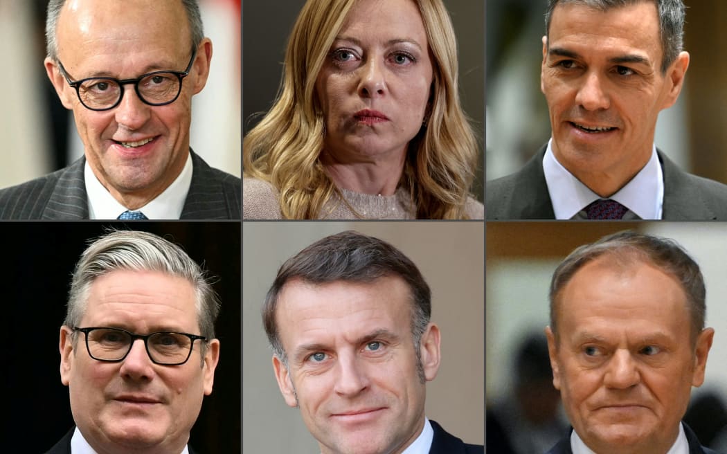 This combination of pictures created in Berlin on January 6, 2026 shows (clockwise, from top L) Germany's Chancellor Friedrich Merz (in Brussels on December 18, 2025), Italy’s Prime Minister Giorgia Meloni (in Johannesburg on November 23, 2025), Spain's Prime Minister Pedro Sanchez (in Brussels on December 18, 2025), Poland's Prime Minister Donald Tusk (in Brussels on December 18, 2025), France's President Emmanuel Macron (at the Elysee Palace in Paris, on January 6, 2026) and Britain's Prime Minister Keir Starmer (in London on December 10, 2025).
A group of European leaders on January 6, 2026 underlined their support for Denmark after US President Donald Trump again voiced designs on its autonomous Arctic territory of Greenland. The leaders of France, Britain, Germany, Italy, Poland and Spain as well as Denmark said that sovereignty, territorial integrity and the inviolability of borders were "universal principles, and we will not stop defending them".