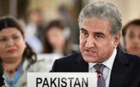 Pakistani Foreign Minister Shah Mehmood Qureshi addresses the United Nations Human Rights Council on September 10, 2019 in Geneva.