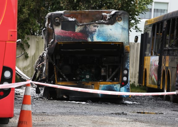One of the damaged buses at the Karori depot.