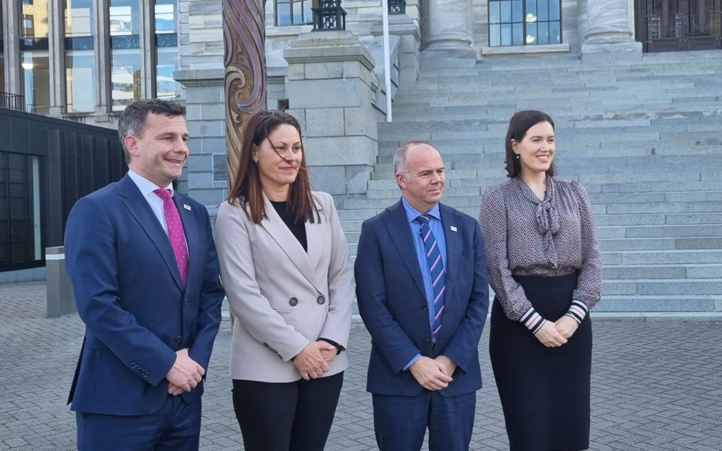 ACT leader David Seymour, Social Justice Aotearoa CEO Jackie Foster, ACT health spokesperson Todd Stephenson, ACT deputy leader Brooke van Velden.
