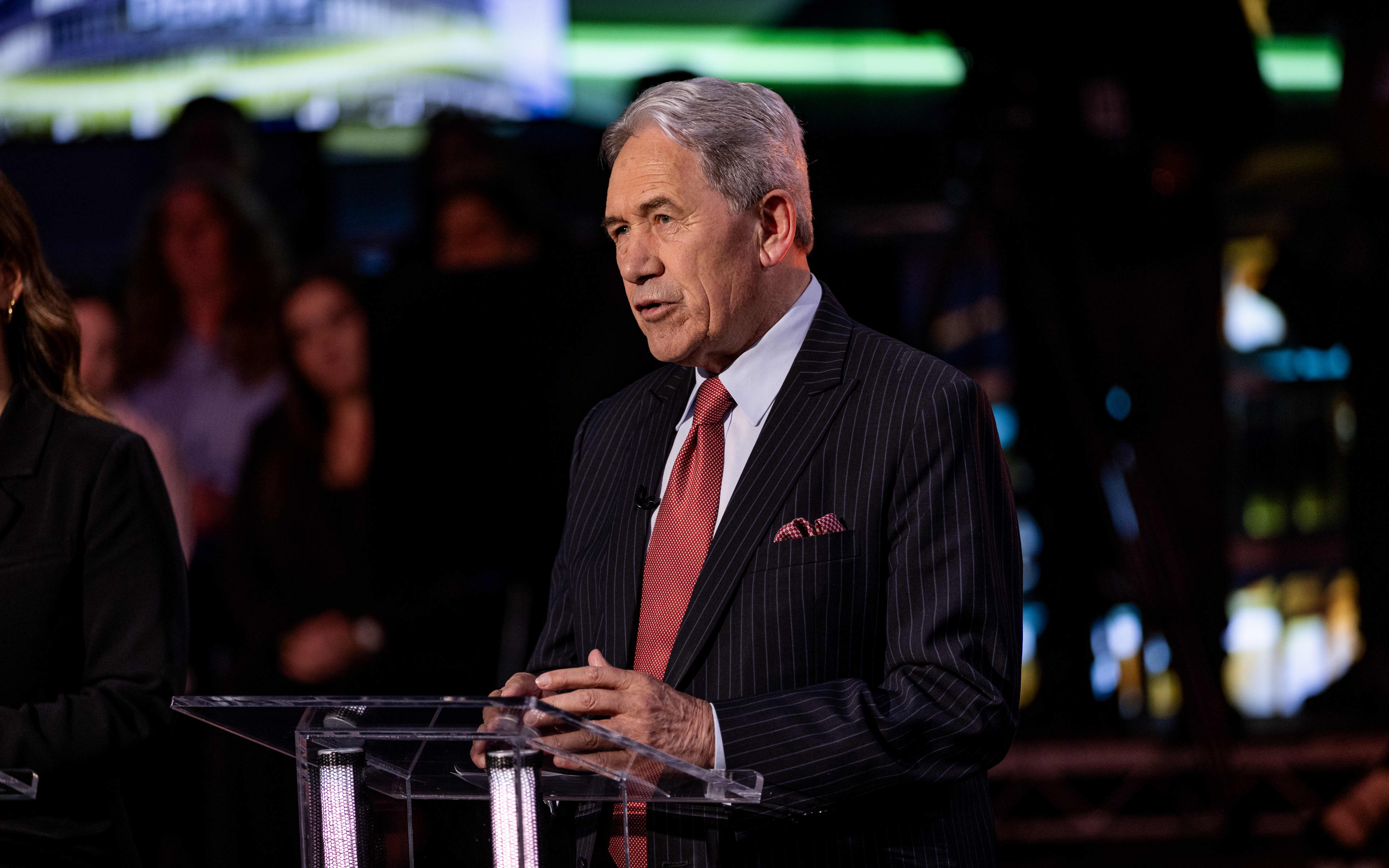 AUCKLAND, NEW ZEALAND - OCTOBER 21: Winston Peters during The New Zealand Herald Powerbrokers Debate hosted by Ryan Bridge between Winston Peters (NZ First), Da