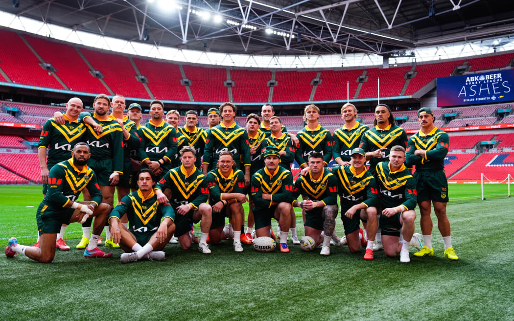 Picture by Olly Hassell/SWpix.com - 24/10/2025 - Rugby League - ABK Beer Rugby League Ashes - Australia Rugby League Captain’s Run - Wembley Stadium, London, England - Australia Team Photo