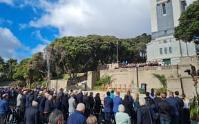 The ceremony at the Wellington war memorial.