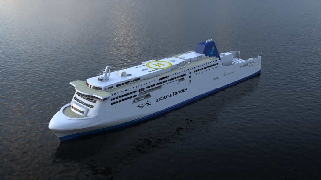 A digital image of a new Interislander ferry to be built by Hyundai Mipo Dockyard.
