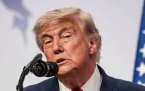 President of the USA Donald Trump speaks during final press conference at the end of the G7 summit in  Evian, France, on June 17, 2026. A G7 summit is set to take place June 15 to 17 in the French town of Evian-les-Bains near Switzerland and it will be attended by country leaders as well as the EU's foreign policy chief and ministers from Brazil, Canada, the United Arab Emirates and Turkey. (Photo by Dominika Zarzycka/NurPhoto) (Photo by Dominika Zarzycka / NurPhoto via AFP)