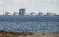 The Zaporizhzhia nuclear power plant in the Russian-controlled area of Enerhodar, seen from Nikopol, 27 April. 2022.