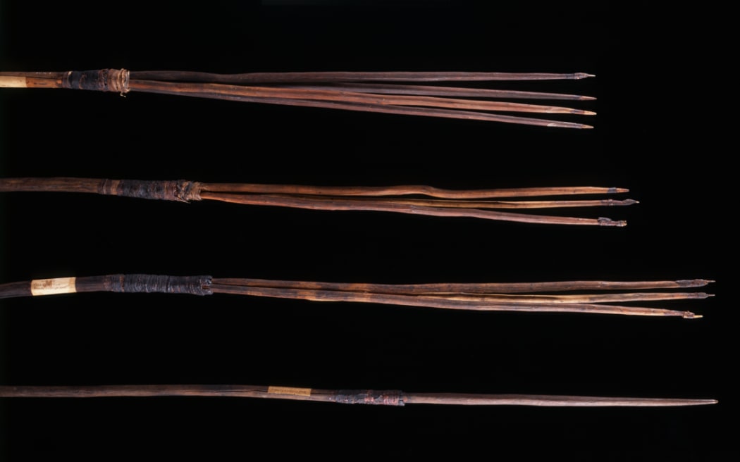 Four spears taken from Gweagal people during Captain James Cook's landing at Kamay / Botany Bay, Sydney.