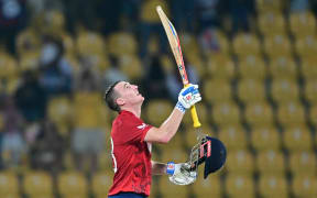 England's captain Harry Brook celebrates after scoring a century, T20 World Cup, 2026.