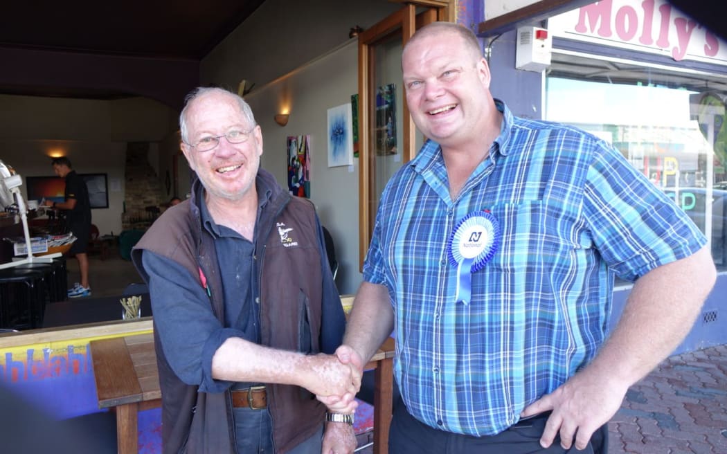 Mark Osborne meeting voters in Dargaville.