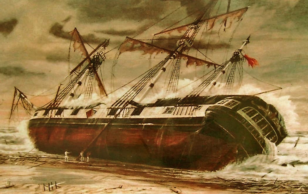 A painting of the wreck of the HMS Buffalo by G Jackson.