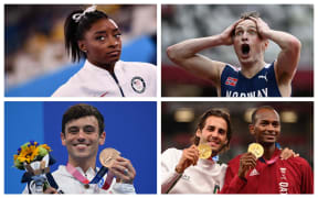 Simone Biles, Karsten Warholm, Mutaz Essa Barshim and Gianmarco Tamberi and Tom Daley