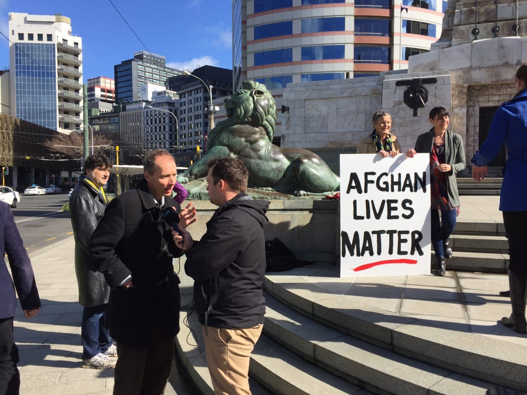 Author and journalist Nicky Hager at the protest by the Hit and Run Inquiry Campaign.