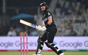 Black Caps opener Finn Allen plays a shot during their T20 Cricket World Cup semifinal against South Africa, in Kolkata on March 4, 2026. (Photo by Arun SANKAR / AFP)
