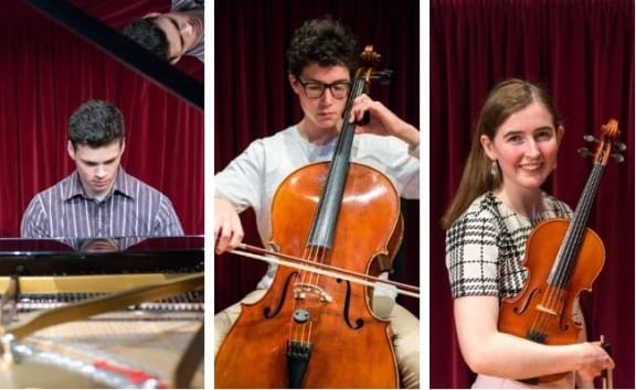 2021 Dunedin Concerto Competition finalists (l to r: Abhinath Berry, Boudwijn Keenan, Rose Stevenson)