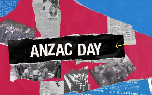 The words Anzac Day and images from past conflicts.
