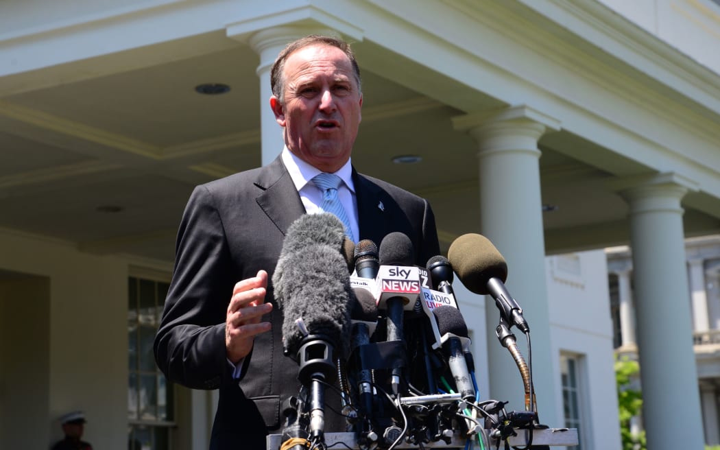 John Key addresses NZ and international media outside West Wing of White House