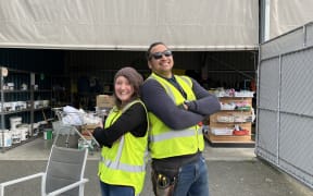 JBL Environmental managing director Chloe Abernethy, left, and operations manager Jabian Takarua help to run The Dump Shop’s Unwanted Goods Project.