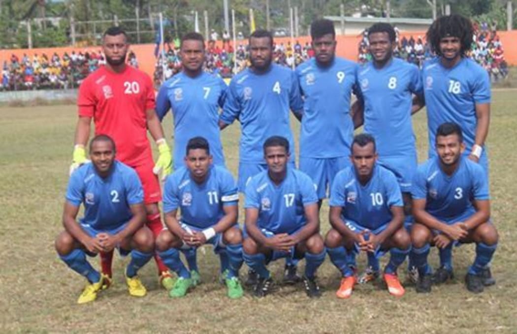 Fiji line-up before playing Vanuatu in Port Vila.