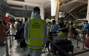 New Zealanders line up for the repatriation flight from New Delhi, India on 24 April, 2020.