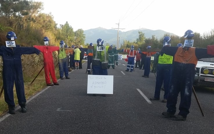 Effigies of the 29 victims at the road leading to the Pike River mine on 8 February 2017.