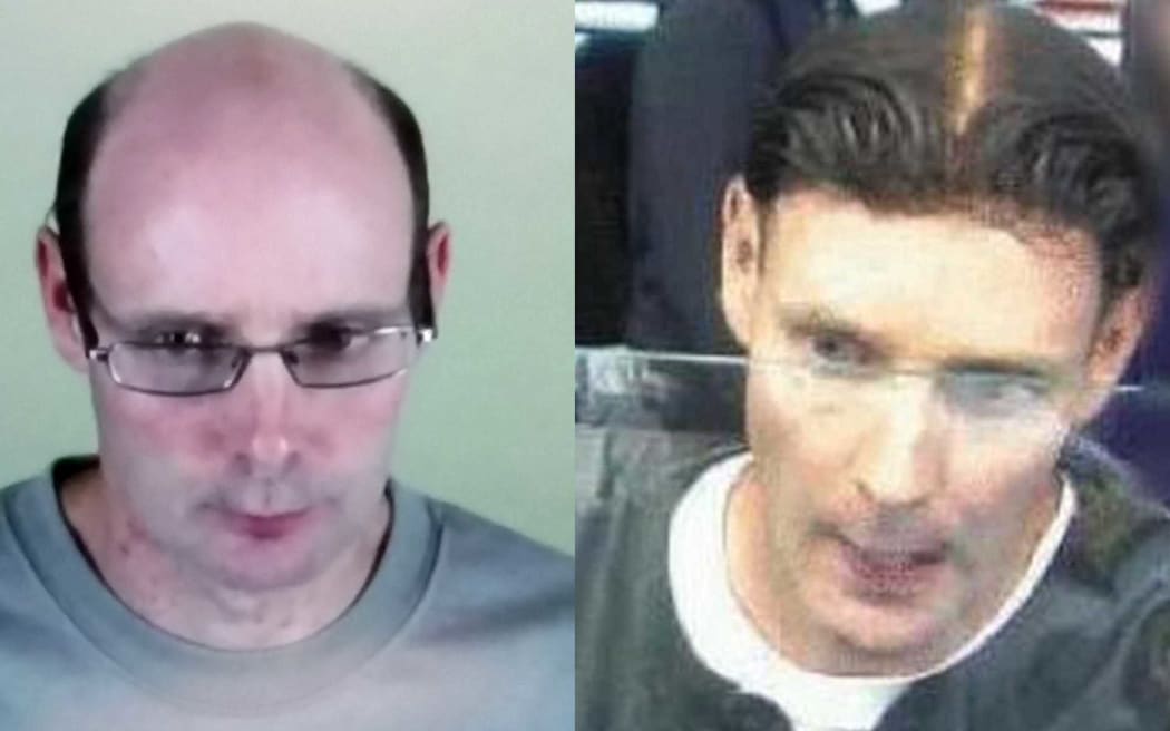 Phillip Smith this morning, left, and pictured at Auckland airport as he escaped the country last month.