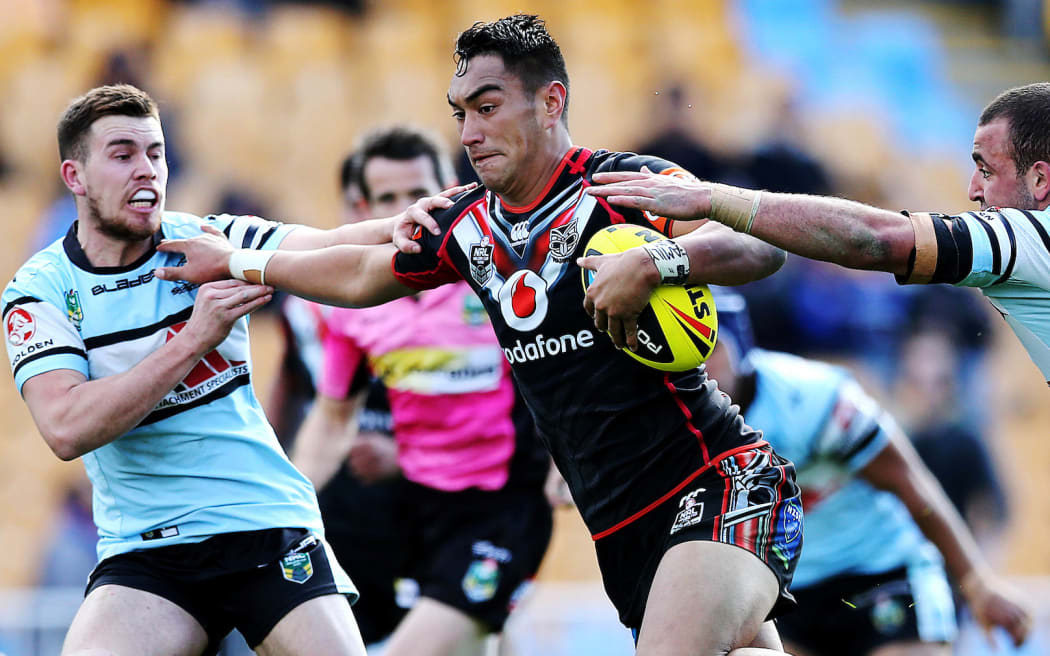 Marata Niukore of the Warriors in action. Round 22 Holden Cup, Junior Warriors v Junior Sharks 2014.
