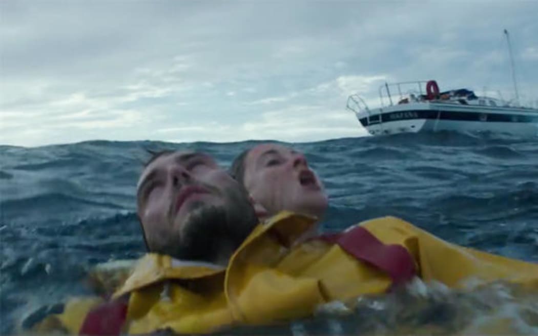 Sam Claflin and Shailene Woodley in the 2018 film Adrift.