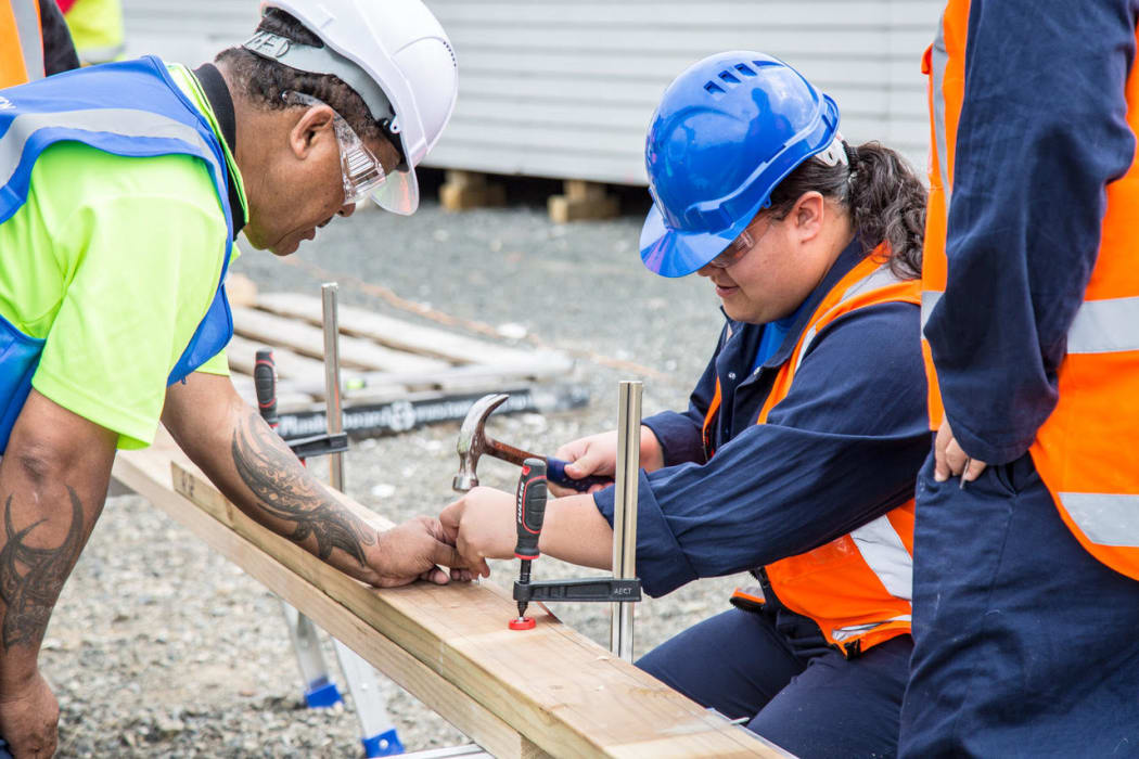 The twins Shonte and Trenneyce Tou are two of the 14 girls working at the Ara house project building site.