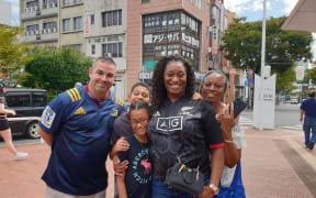 All Blacks fans in Beppu ahead of the clash with Canada.