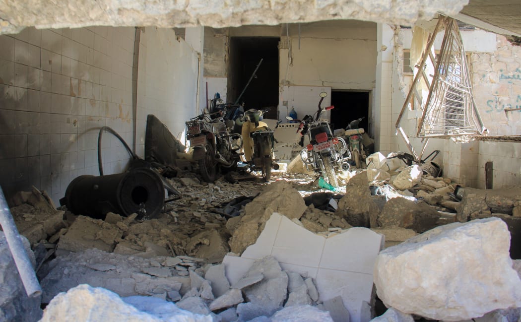 A picture taken on 4 April, 2017 shows destruction at a hospital in Khan Sheikhun, a rebel-held town in the northwestern Syrian Idlib province, following a suspected toxic gas attack