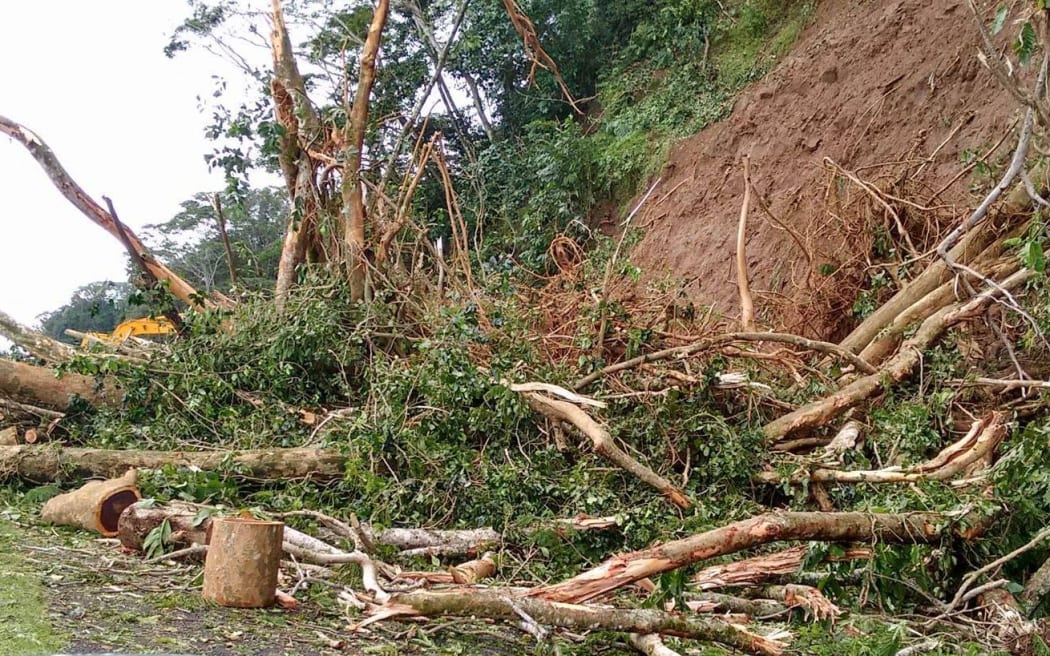 Landslide following cyclone Amos