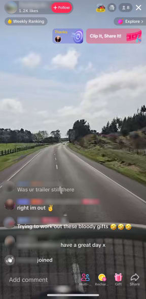 A screenshot of an active chat during the truck livestream.