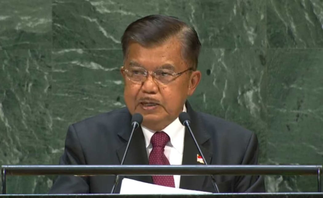 Indonesia's vice president Yusuf Kalla addresses the UN General Assembly