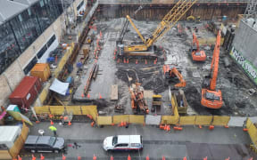 The scene of explosion at a building site in Halsey Street, Auckland CBD on 26 August 2022.