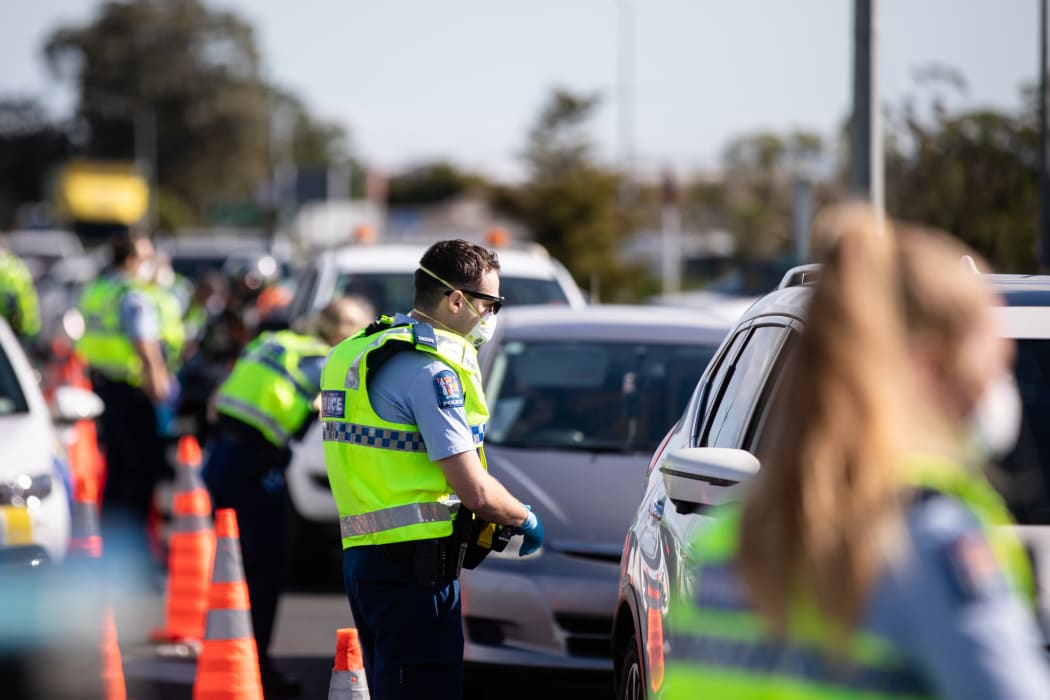 Police road block in Bombay, Auckland - level 3 in on 12 August