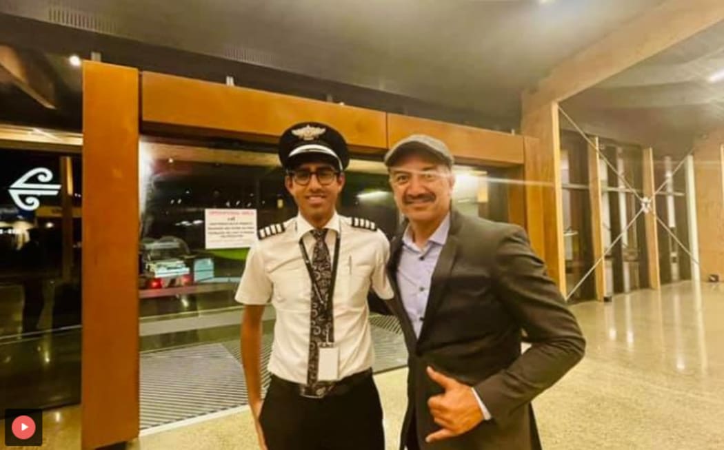 Air NZ pilot Kiran Parbhu with Matai Rangi Smith