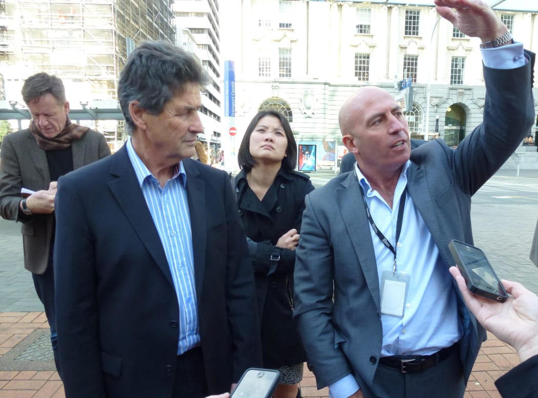 Auckland Council officials Rick Walden (left) and Ludo Campbell-Reid (right) outline the failings of Queen Elizabeth Square.