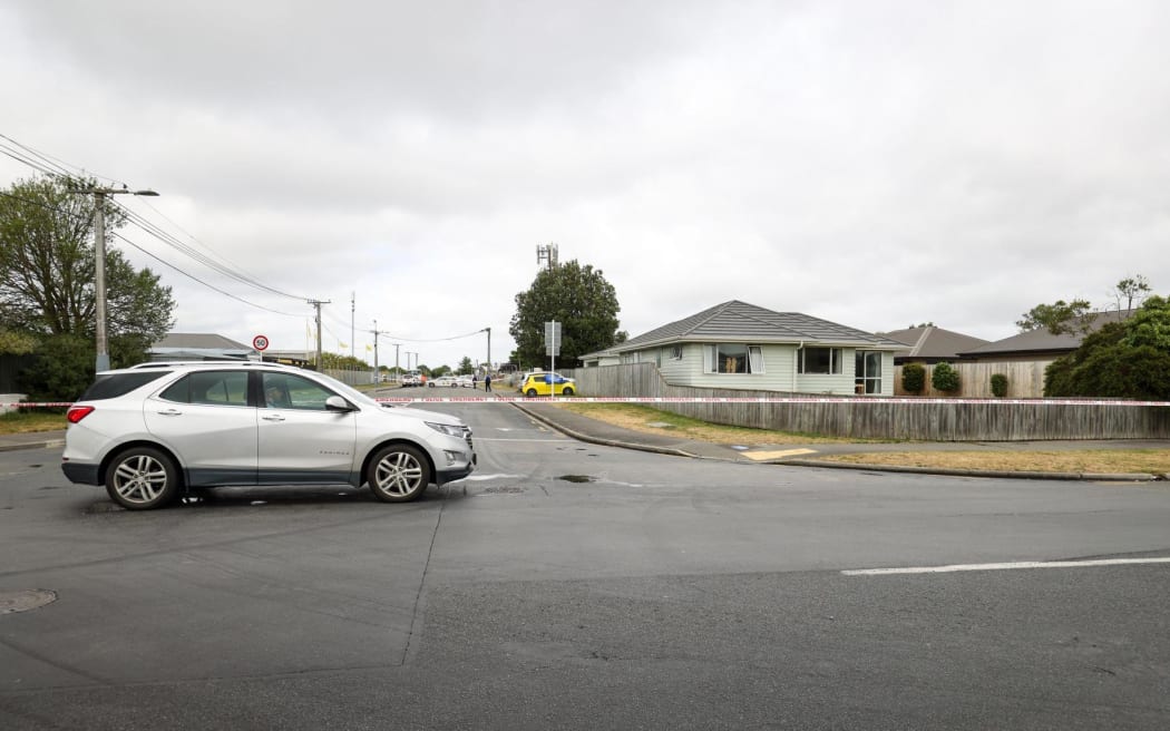 Police at the scene where a woman was shot on Monday night (10 November) in Wainoni, Christchurch.