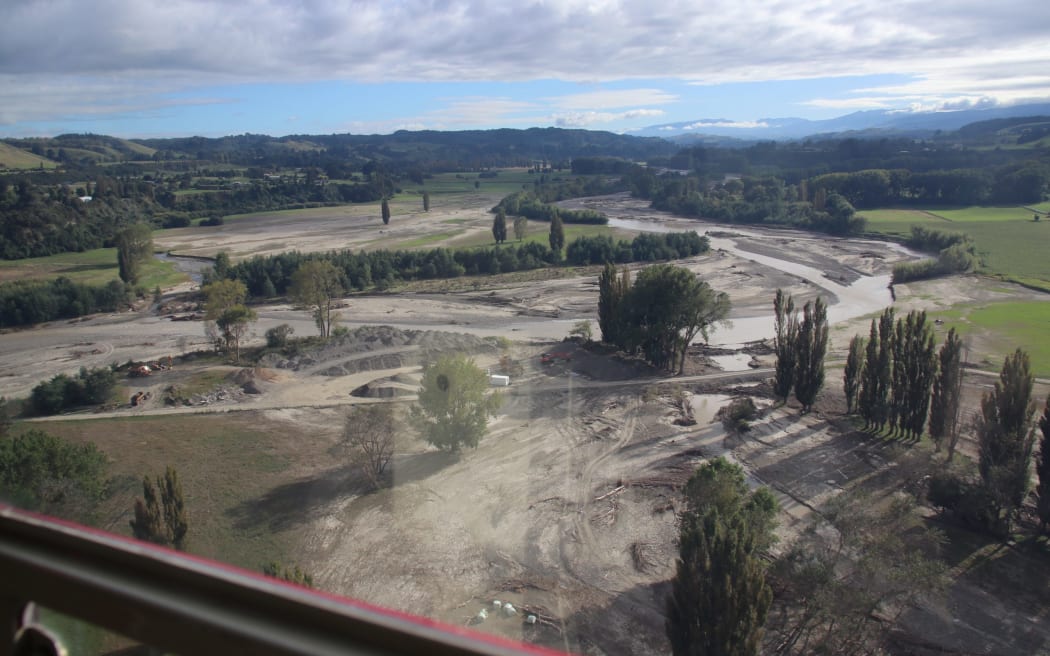 Damage on the Pohangina River following Cyclone Gabrielle.