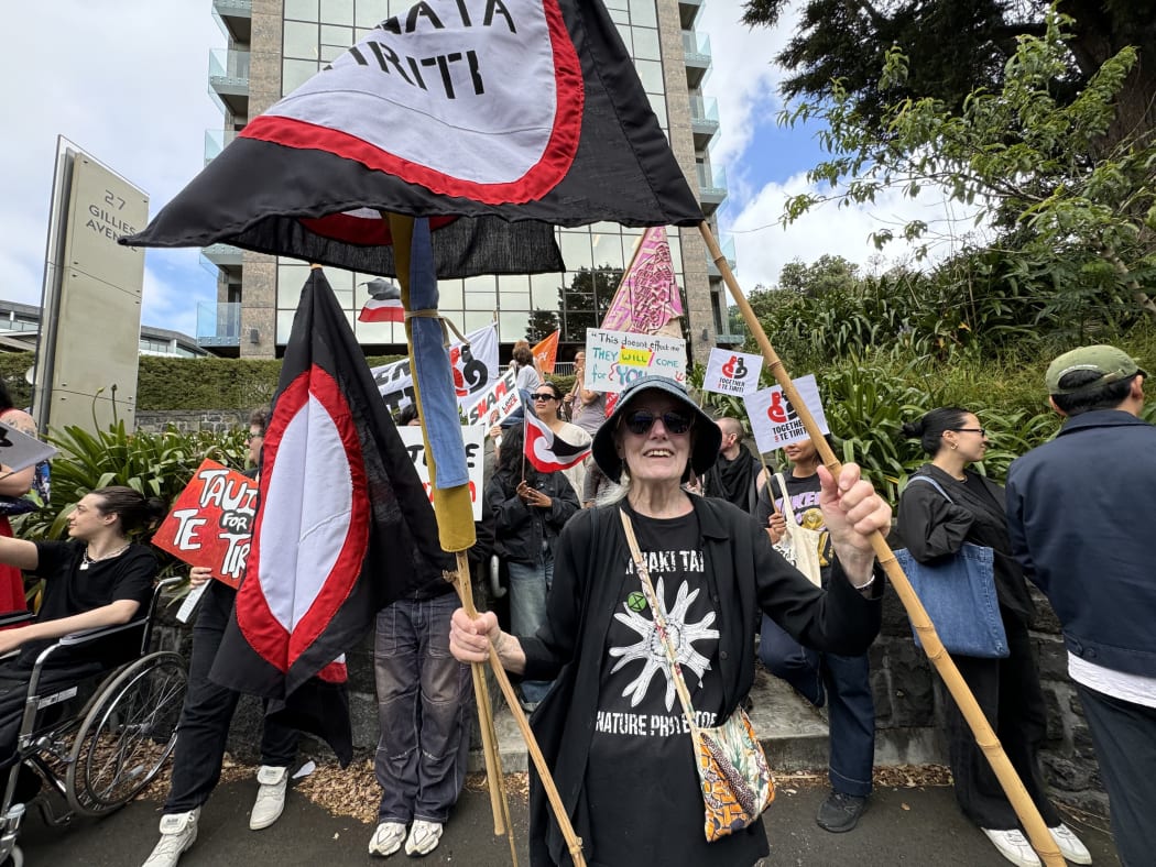 Margaret (Tangata Tiriti) was among the crowd of people rallying outside David Seymour's electoral office, calling on the coalition to "kill the bill."